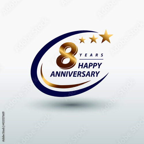 8 years golden happy anniversary logo celebration vector graphic