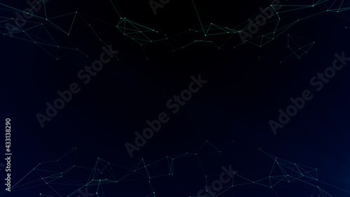 Abstract plexus background with dots and lines moving in space. Technology illustration  dynamic wave. 3d rendering