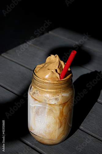 iced dalgona coffee in a jar  photo