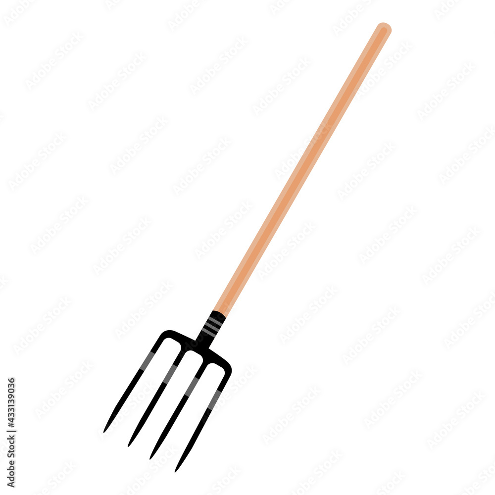 Pitchfork with wooden handle. Garden tools subject, gardening concept Pitchfork with wooden handle. Garden tools subject, gardening concept