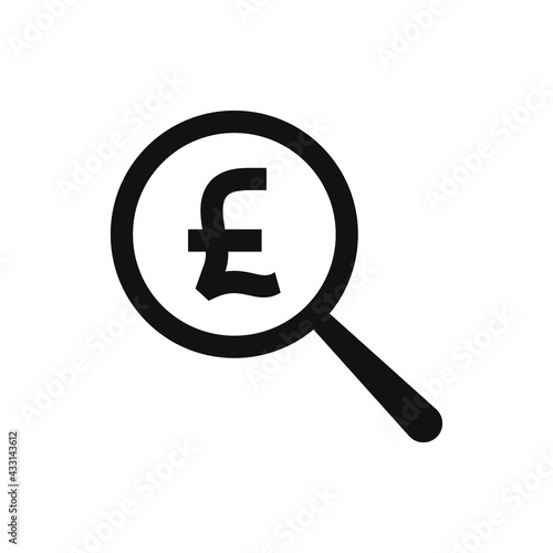 Pound sign with magnifying glass. Looking for money icon concept isolated on white background. Vector illustration