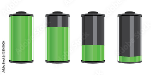 Full Charged Vector, High to Low Battery Power Level, Power Bank, Power Level, Power Wall Screen, Low Battery Alert, Full Battery Alert, Fully Charged Icon, Electronic, Green, Vector Illustration