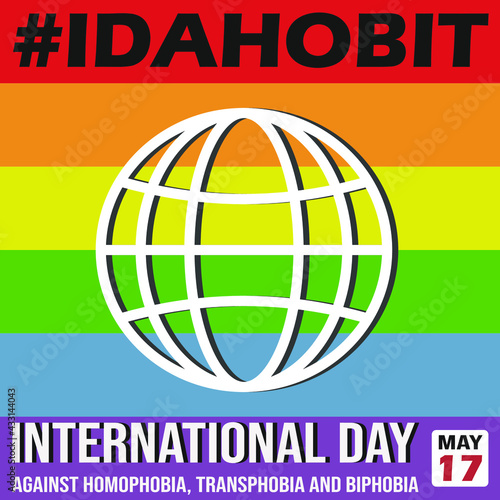 The International Day Against Homophobia, Transphobia and Biphobia banner for social media with text and globe on rainbow background