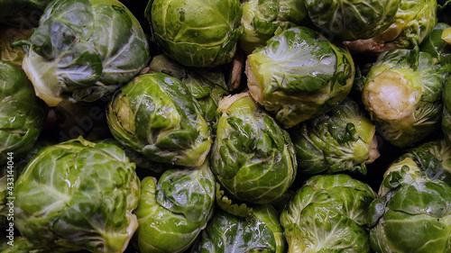 close up of brussel sprouts at a farmers market