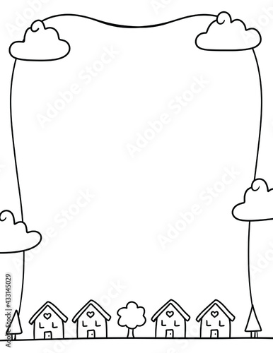 Cute Line of House in a Border Frame