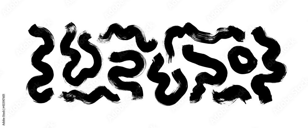 Black paint wavy brush strokes vector collection. Dirty curved lines ...