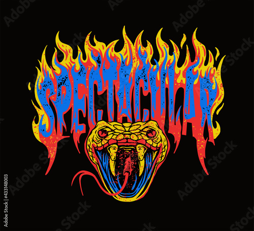 Spectacular custom typography with flame and snake head illustration