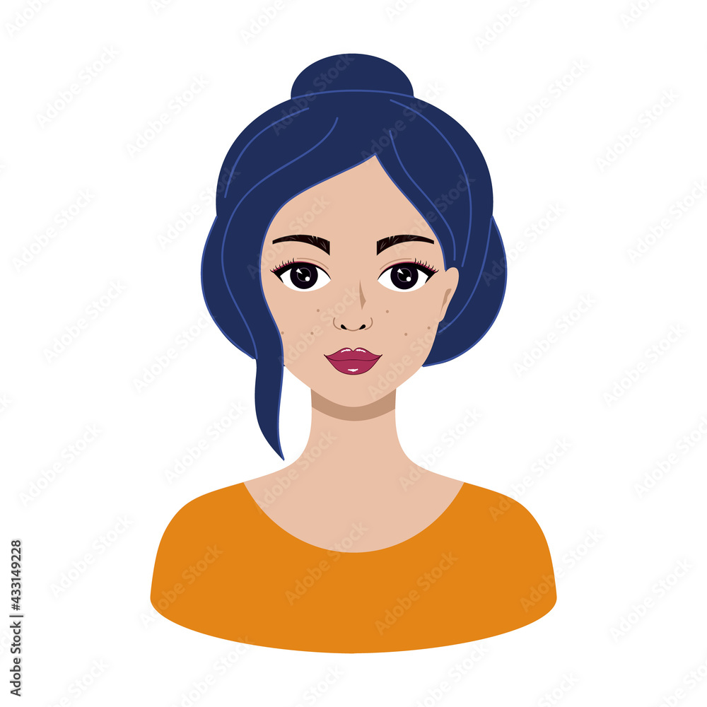 Beautiful girl with blue hair. Avatar of woman for social network. Beautiful girl with blue hair. Avatar of woman for social network.