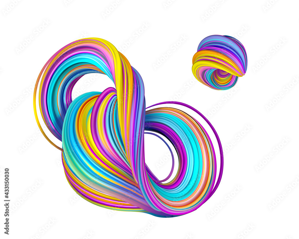 3d render, abstract twisted shape with colorful tangled lines, strings and loops. Creative clip art isolated on white background 3d render, abstract twisted shape with colorful tangled lines, strings and loops. Creative clip art isolated on white background