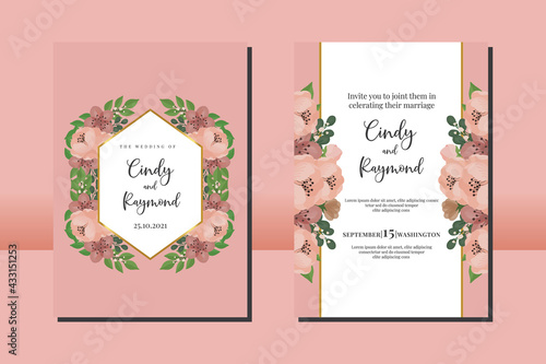 Wedding invitation frame set, digital art hand drawn Peony Flower design Invitation Card Template © Vectorcome
