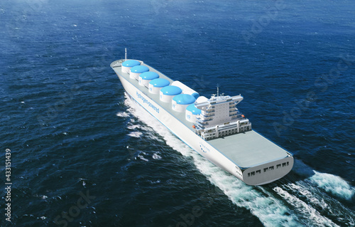 Fotografie, Obraz Liqiud Hydrogen renewable energy in vessel - LH2 hydrogen gas for clean sea tran