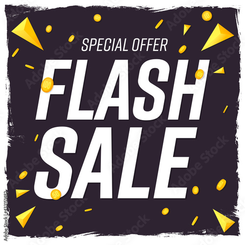 Flash Sale, poster design template, discount banner, vector illustration