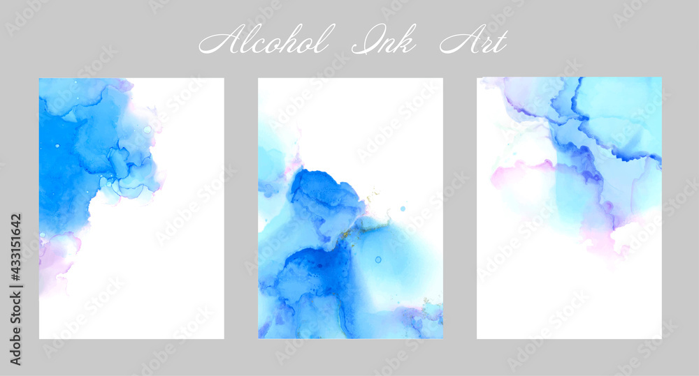 青のアルコールインクアートのカードセット