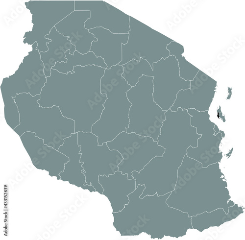 Black highlighted location map of the Tanzanian Mjini Magharibi  Zanzibar Urban West  region inside gray map of the United Republic of Tanzania