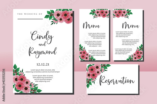 Wedding invitation frame set, floral watercolor hand drawn Zinnia Flower design Invitation Card Template © Vectorcome