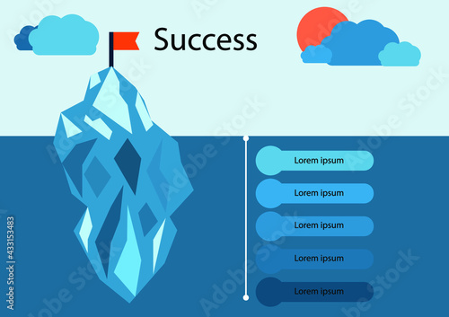 vector the iceberg model key to success, infographic of success, texture background of success