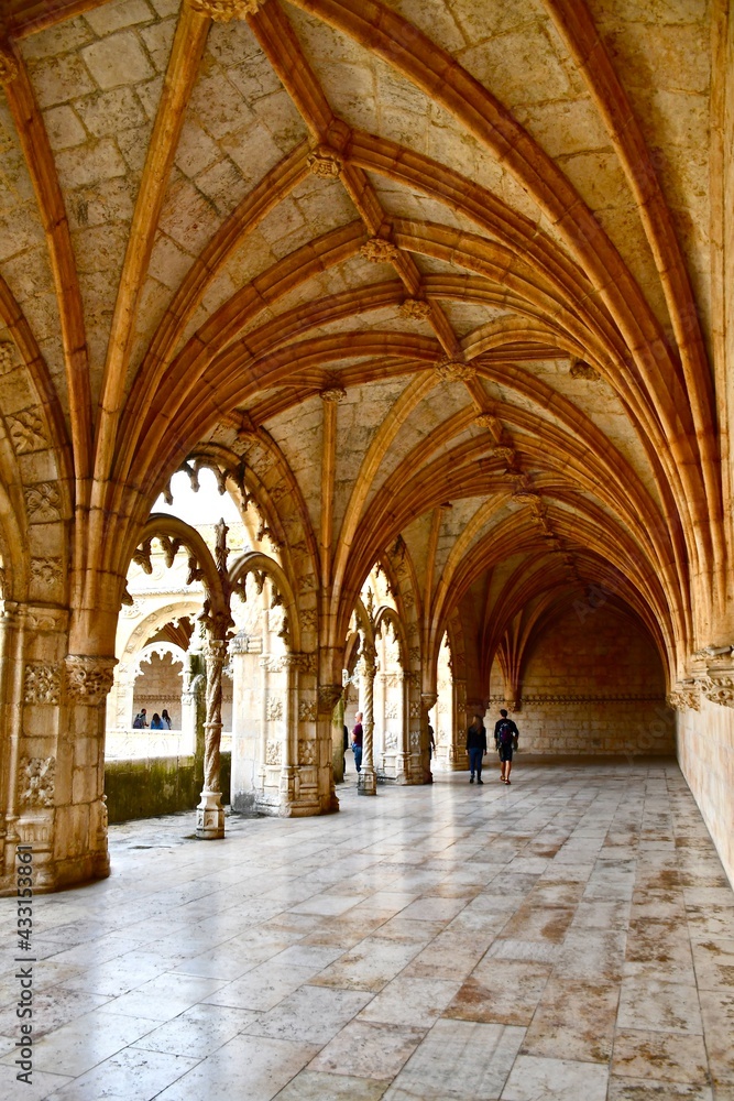 Arched Hallway in Jeronimos Monastery in Belem, Portugal