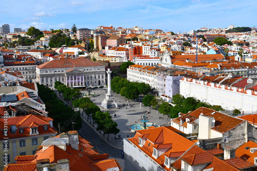 Aerial View of Lisbon Portugal and Plaza