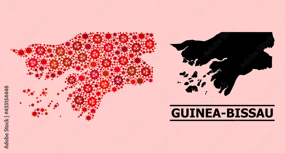 Vector coronavirus mosaic map of Guinea-Bissau combined for pandemic