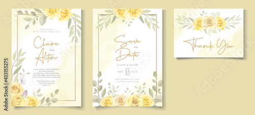 Wallpaper Mural Beautiful wedding invitation template with hand drawn yellow roses Torontodigital.ca
