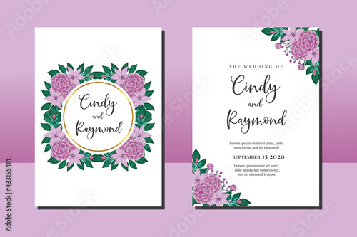 Wedding invitation frame set, floral watercolor hand drawn Camellia with Lily Flower design Invitation Card Template © Vectorcome