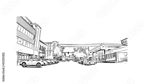 Obraz na płótnie Building view with landmark of Fargo is a city in North Dakota. Hand drawn sketch illustration in vector. w salonie