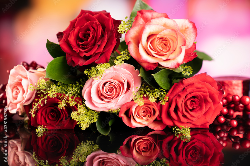 Mother’s day gift. Bunch of roses on the bokeh background. Mother’s day gift. Bunch of roses on the bokeh background.