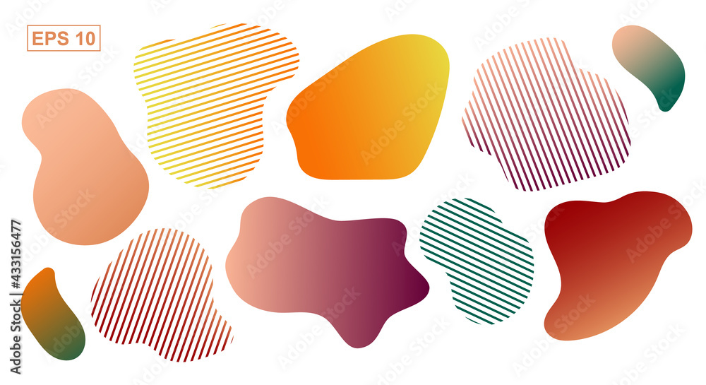 Set of random spots. Colored and striped spot. The spot is irregular in shape with a simple rounded smooth shape. Vector illustration, EPS10 Set of random spots. Colored and striped spot. The spot is irregular in shape with a simple rounded smooth shape. Vector illustration, EPS10