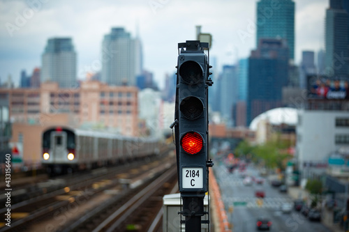traffic light on a subway station in Queens, New York