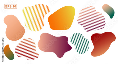 Set of random spots. Colored and striped spot. The spot is irregular in shape with a simple rounded smooth shape. Vector illustration, EPS10