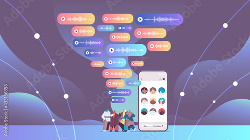 arabic businesspeople communicating by voice messages audio chat application online communication