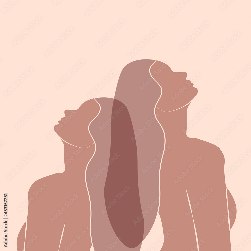 Abstract minimal portrait of girls. Woman portraits. Beauty logo. Concept of females. Feminine power, an abstract figure without no face. Vector illustration for International Womens day. Abstract minimal portrait of girls. Woman portraits. Beauty logo. Concept of females. Feminine power, an abstract figure without no face. Vector illustration for International Womens day.