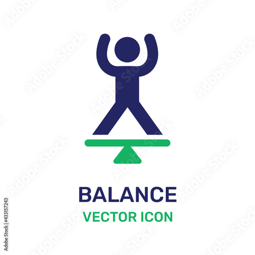 Man with wooden balance board exercise core fitness trainer for workout, fitness, balance icon. Vector illustration