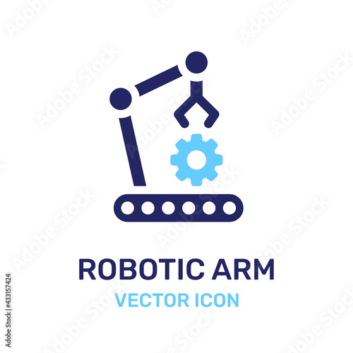 Industrial robot arm vector icon