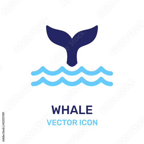 Seascape with Whale tail icon vector. 