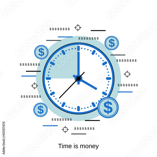 Time is money, management, business planning flat design style vector concept illustration