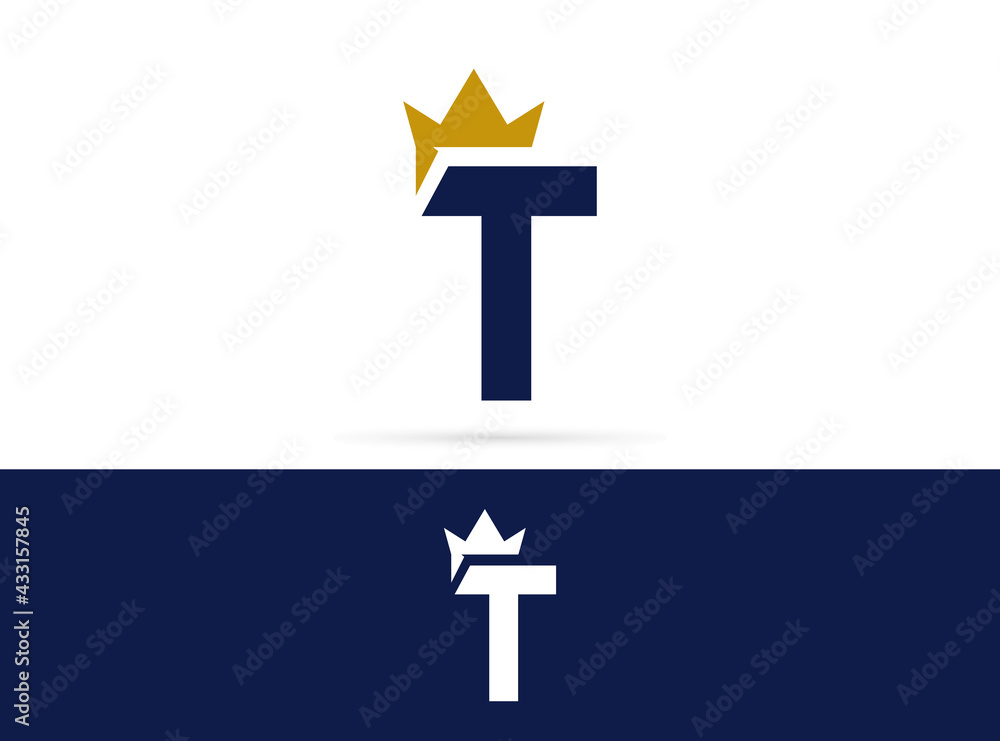 Letter T crown logo design. Vector combination of king crown and letter Letter T crown logo design. Vector combination of king crown and letter