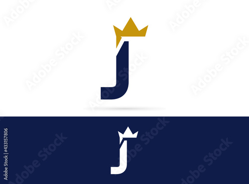Letter J crown logo design. Vector combination of king crown and letter
