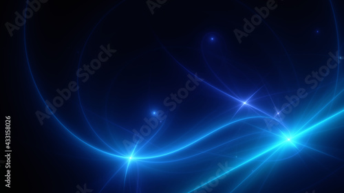 Abstract background, smooth multicolored lines on a black background. © Andrey Shtepa