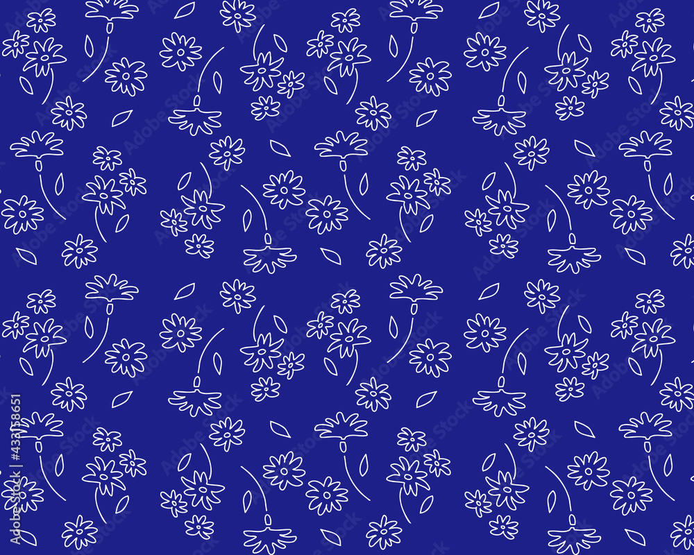 白い線画の小花パターン背景(ネイビー) 白い線画の小花パターン背景(ネイビー)