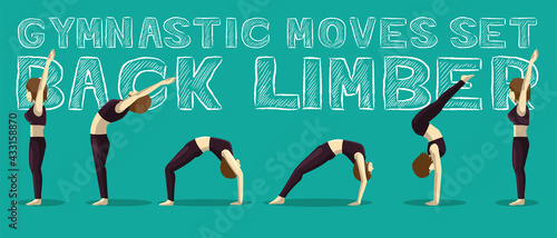 Gymnastic Moves Set Back Limber Manga Cartoon Vector Illustration