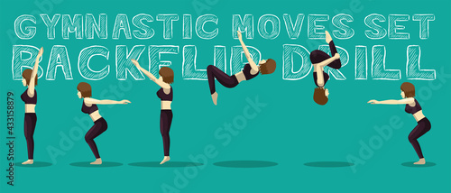 Gymnastic Moves Set Backflip Drill Manga Cartoon Vector Illustration