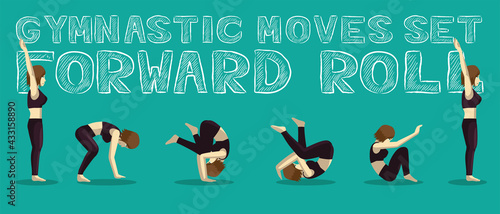 Gymnastic Moves Set Forward Roll Manga Cartoon Vector Illustration