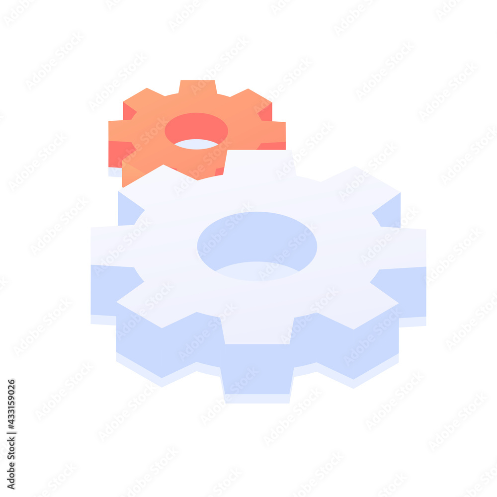 Two gears. Vector illustration in isometric style. Isolated on white background Two gears. Vector illustration in isometric style. Isolated on white background