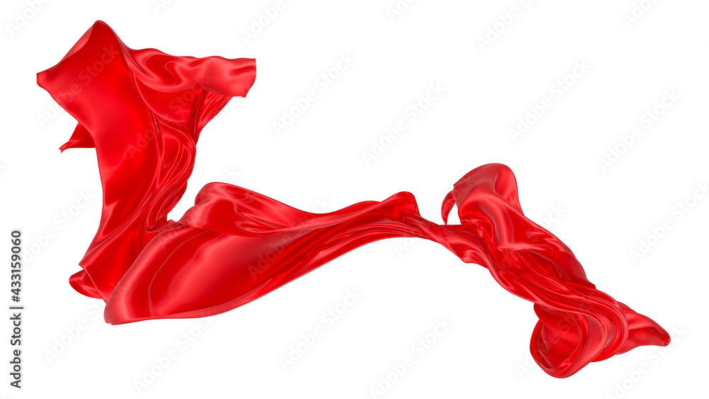 Beautiful flowing fabric of red wavy silk or satin. 3d rendering image. Beautiful flowing fabric of red wavy silk or satin. 3d rendering image.