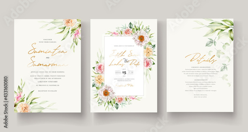 Fototapeta Naklejka Na Ścianę i Meble -  watercolor floral invitation card template