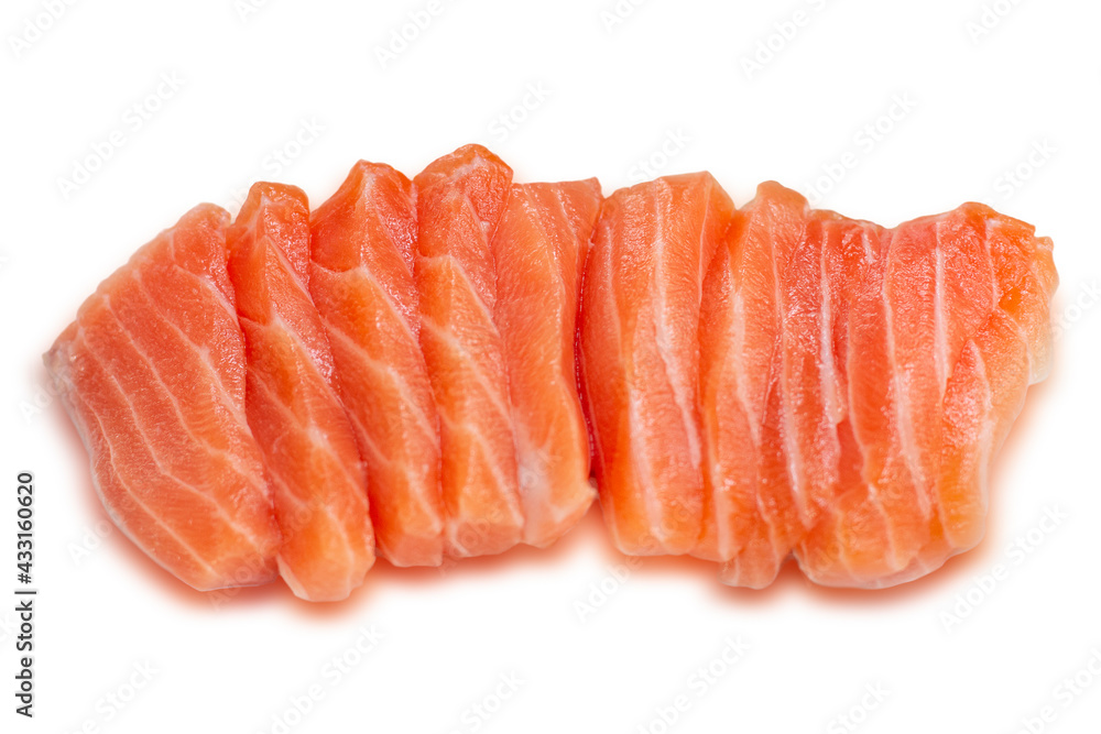 raw salmon red fish on white background.