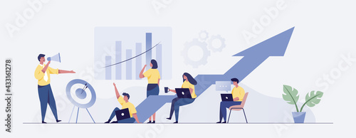 Business people meeting. The business team listens to the speaker. Concept business team.  Vector illustration