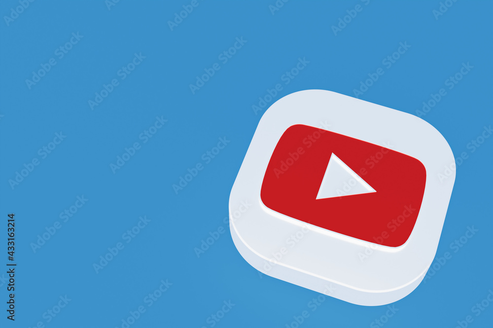 Youtube application logo 3d rendering on blue background Stock Illustration  | Adobe Stock