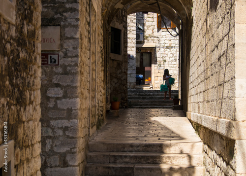 Tourist in the quarter near the Cathedral of St. Jacob  Sibenik  Croatia September 16  2018